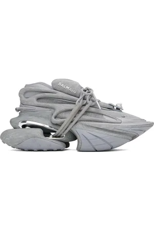 Balmain Gray Unicorn Low Fleece Print Sneakers