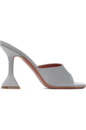 Amina Muaddi Gray Lupita Slipper Heeled Sandals