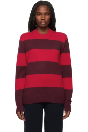Guest In Residence Red & Burgundy Stripe Crew Sweater