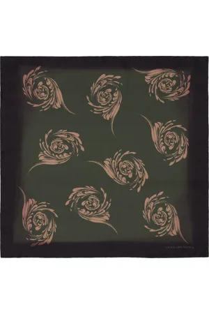 DRIES VAN NOTEN Black & Green Silk Pocket Square