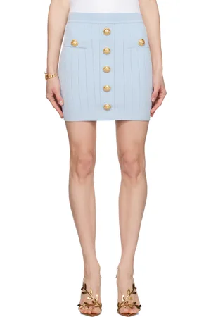 Balmain Blue Knit Button Miniskirt