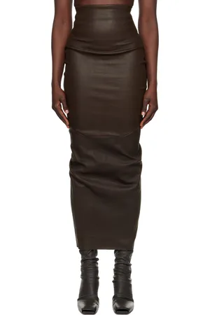 Rick Owens Brown Hollywood Dirt Pillar Leather Maxi Skirt