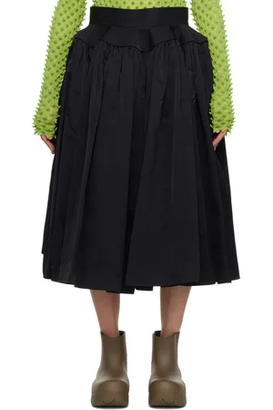 Bottega Veneta Black Gathered Midi Skirt