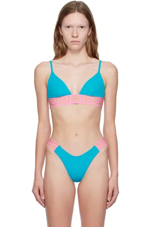 VERSACE Blue Greca Border Bikini Top