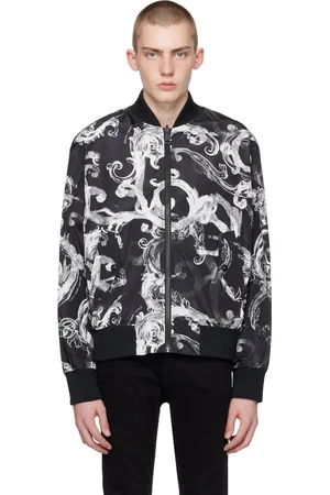 VERSACE Black & White Watercolor Couture Reversible Bomber Jacket