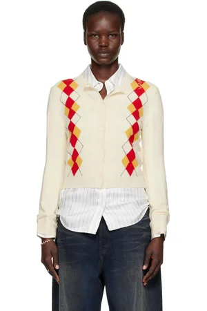 Marni Off-White Wool Argyle Cardigan