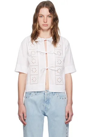 Ganni White Self-Tie Blouse