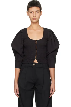 Ganni Black Smocked Blouse