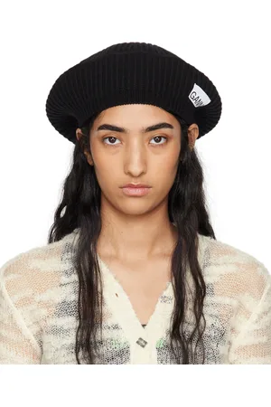 Ganni Black Wool Rib Knit Beret