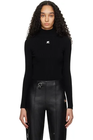 Courrèges Black Reedition Rib Knit Mock Neck Sweater