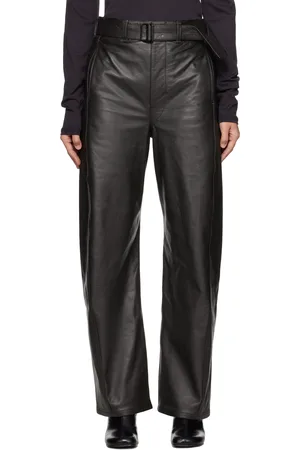 LEMAIRE Black Twisted Belted Leather Pants
