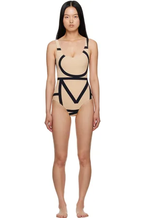Totême Beige & Black Monogram One-Piece Swimsuit