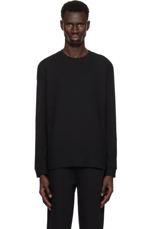 HUGO BOSS Black Cotton-Blend Embroidered Logo Long Sleeve T-shirt