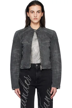 Alexander Wang Gray Crystal Hotfix Moto Denim Jacket