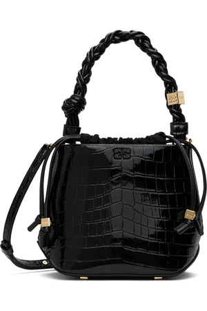 Ganni Black Croc Patent Bou Bucket Bag