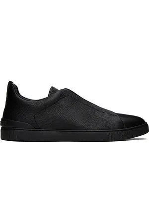 Ermenegildo Zegna Black Deerskin Triple Stitch Sneakers