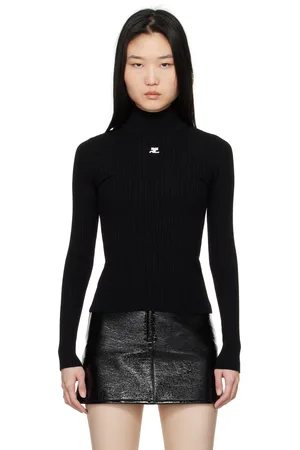 Courrèges Black Reedition Rib Knit Mock Neck Sweater