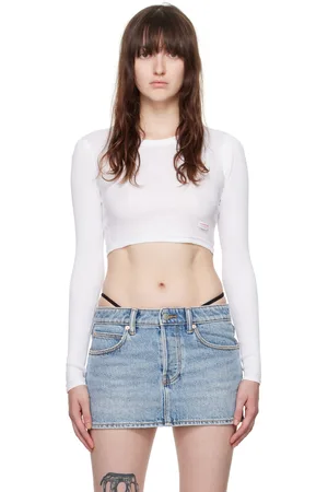 Alexander Wang White Cropped Long Sleeve T-Shirt