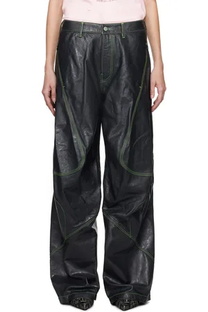 Acne Studios Black Embroidered Leather Pants