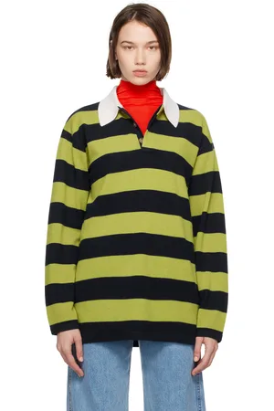Guest In Residence Green & Navy Striped Rugby Polo