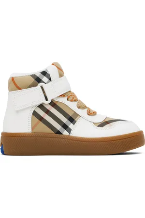 Burberry Kids Beige Check & Leather High-Top Sneakers