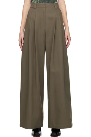 Alexander Wang Khaki High-Waist Wide-Leg Trousers