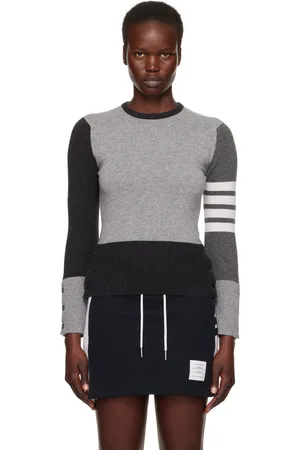 Thom Browne Gray Funmix 4-Bar Classic Crew Neck Sweater