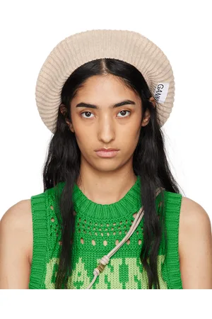 Ganni Beige Wool Rib Knit Beret