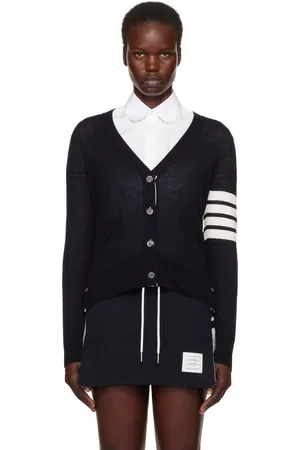 Thom Browne Navy Wool 4-Bar Relaxed V-Neck Cardigan