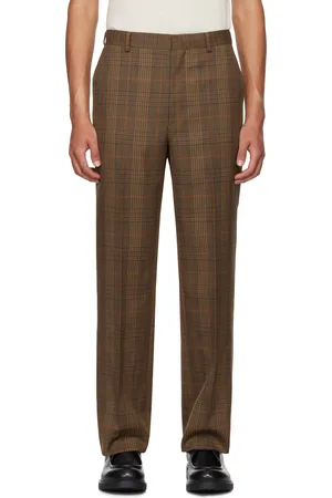 Auralee Brown Bluefaced Wool Check Trousers