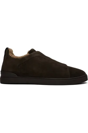 Ermenegildo Zegna Brown Suede Triple Stitch Sneakers
