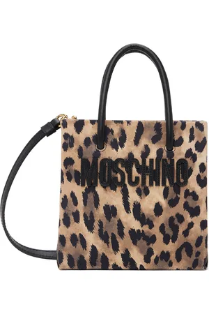 Moschino Beige & Black Leopard Print Suede Bag