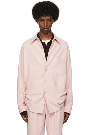 Auralee Pink Brushed Super Fine Wool Flannel Shirt