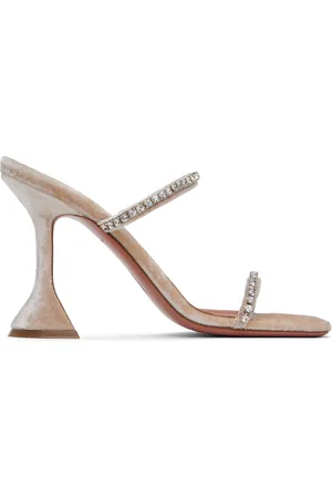 Amina Muaddi Beige Gilda Slipper Heeled Sandals