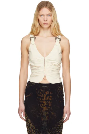 VERSACE Beige Baroque Buckle Ruched Vest