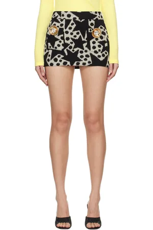 AREA Black & Off-White Crystal Medallion Miniskirt