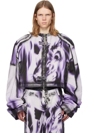 Gerrit Jacob White & Purple Printed Moto Denim Jacket