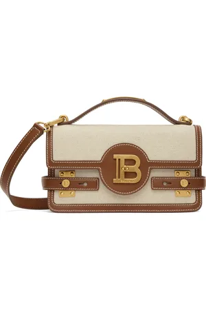 Balmain Beige & Brown B-Buzz 24 Canvas & Leather Bag
