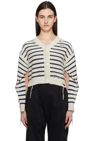 Maison Margiela Off-White & Navy V-Neck Cardigan