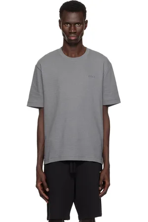 HUGO BOSS Gray Waffle-Structured Logo Embroidered T-shirt