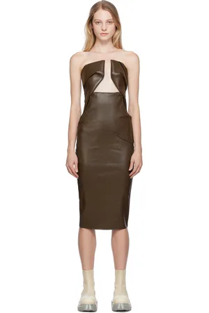 Rick Owens Brown Prong Denim Midi Dress