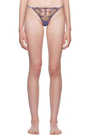 FLEUR DU MAL Purple Butterfly Embroidery Thong