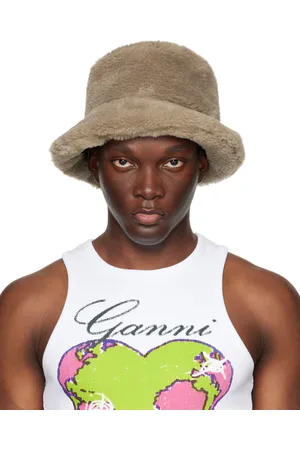 Ganni Taupe Fluffy Tech Bucket Hat