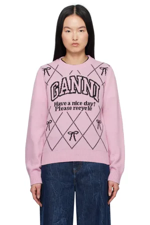 Ganni Pink Graphic Bow Sweater