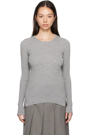 Auralee Gray Super Fine Wool High Gauge Rib Knit Sweater