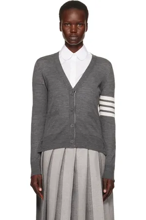 Thom Browne Gray Wool 4-Bar Relaxed V-Neck Cardigan