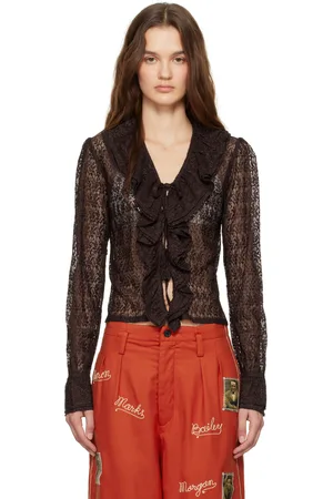 BODE Brown Lace Flounce Blouse