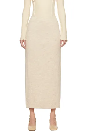 Lauren Manoogian Beige Line Quilt Midi Skirt