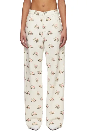 BLUMARINE White & Pink Printed Boyfriend Jeans
