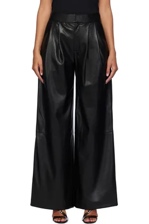 HUGO BOSS Black Pleat-Front Relaxed-Fit Faux-Leather Trousers